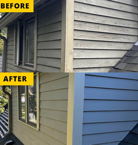 before and after of a massachusetts siding repair